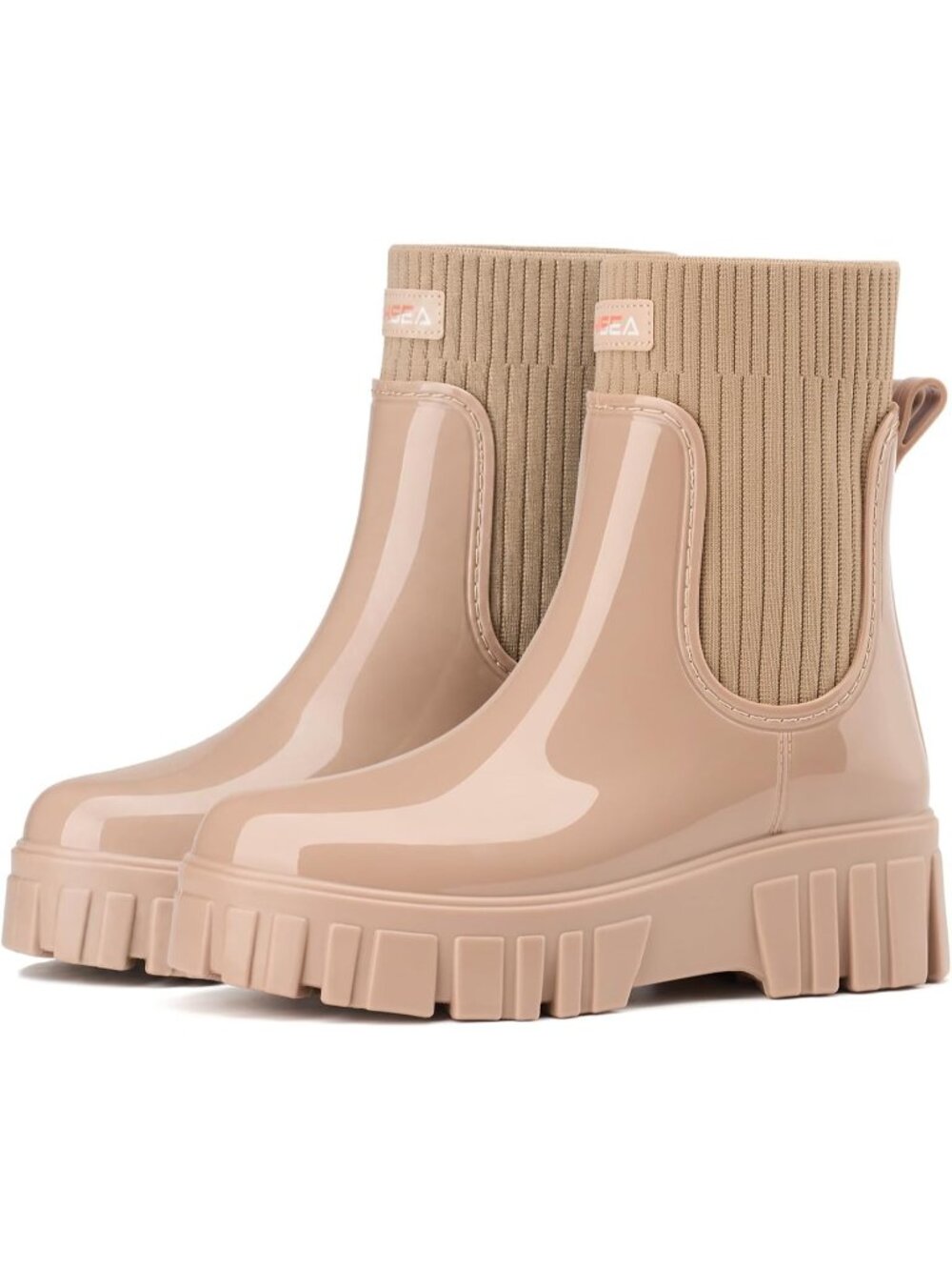 Women's Brown Anti-slip Waterproof Chelsea Snug Knit Cuff Collar Ankle Rain Boot